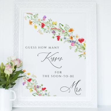 Floral guess how many kisses bridal shower game poster