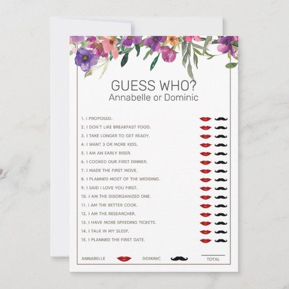 Floral Guess Who Editable Bridal Shower Games Invitations