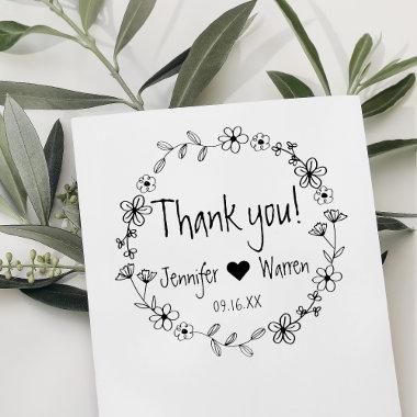Floral Hand Drawn Wreath Thank You Personalized Rubber Stamp