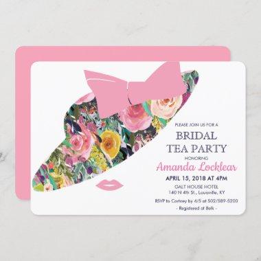 Floral Hat Bridal Shower Tea Party Invitations