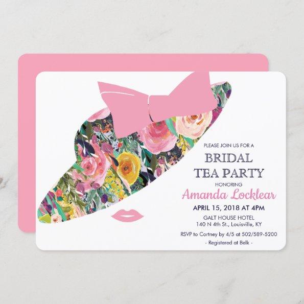 Floral Hat Bridal Shower Tea Party Invitations