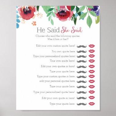 Floral He said she said bridal shower game Poster
