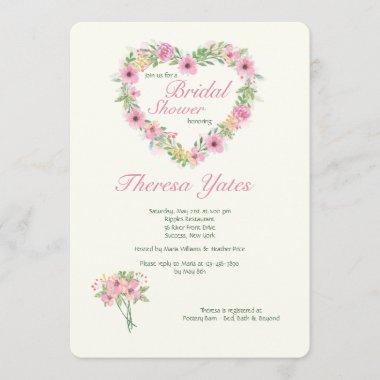 Floral Heart Bridal Shower Invitations