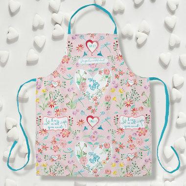 Floral Hearts n Love Dragonfly Valentines Day Apron
