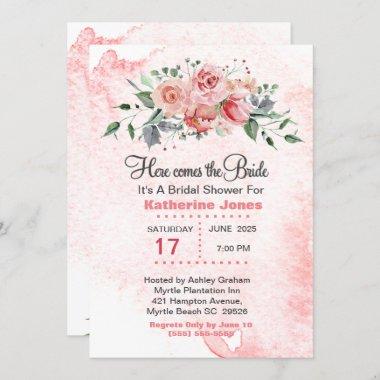 Floral Here Comes the Bride Bridal Shower Invitations