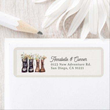 Floral Hiking Boots Couples Shower Return Address Label