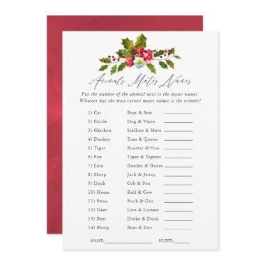 Floral Holly Christmas Bridal Shower Game Invitations