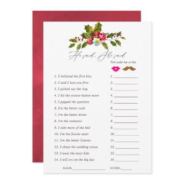 Floral Holly Christmas Bridal Shower Game Invitations