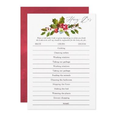 Floral Holly Christmas Bridal Shower Game Invitations