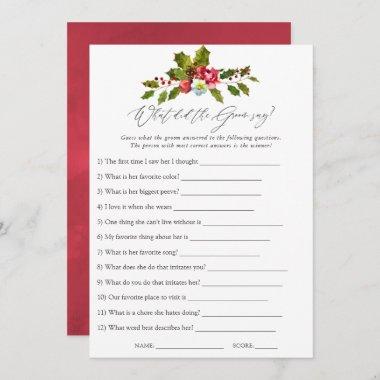 Floral Holly Christmas Bridal Shower Game Invitations
