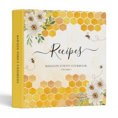 Floral Honeycomb Bumble Honey Bee Yellow Recipe 3 Ring Binder