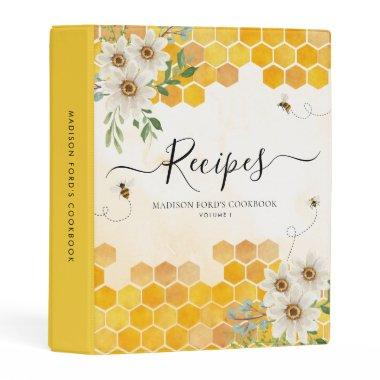 Floral Honeycomb Bumble Honey Bee Yellow Recipe Mini Binder