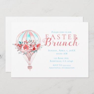 Floral Hot Air Balloon Easter Brunch Spring Party Invitations