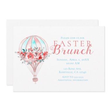 Floral Hot Air Balloon Easter Brunch Spring Party Invitations