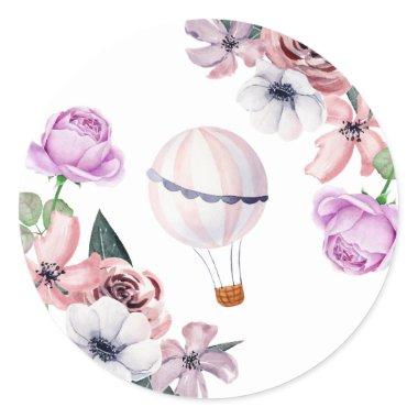 Floral Hot Air Balloon Traveling Bridal Shower Classic Round Sticker