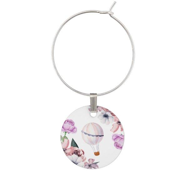 Floral Hot Air Balloon Traveling Bridal Shower Wine Charm