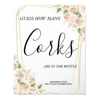 Floral How many Corks bridal shower game sign