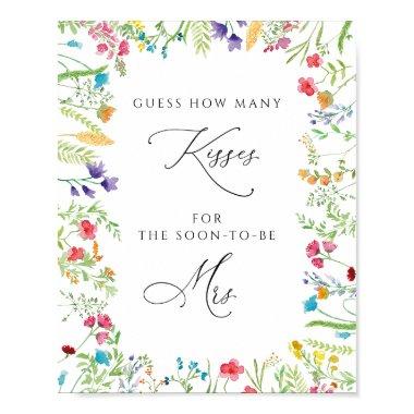 Floral How Many Kisses Bridal Shower Game Poster