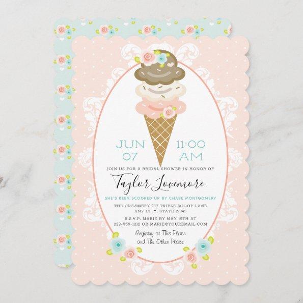 Floral Ice Cream Themed Bridal Shower Invitations