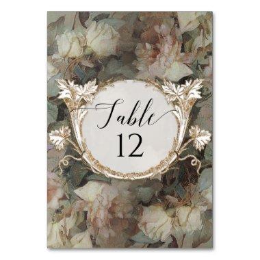 Floral Impressionist Roses Pink White Mint Wedding Table Number