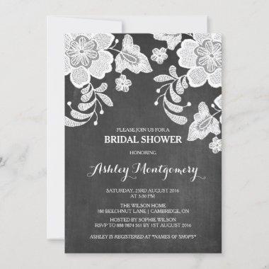 Floral Lace | Chalkboard Bridal Shower Invitations