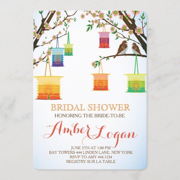 Floral Lantern Bird Bridal Shower Invitations