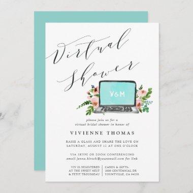 Floral Laptop Virtual Bridal Shower Invitations