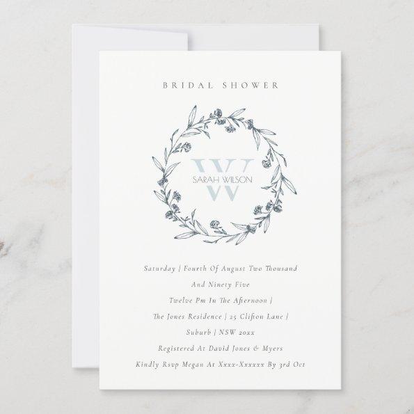 Floral Laurel Wreath Monogram Bridal Shower Invite