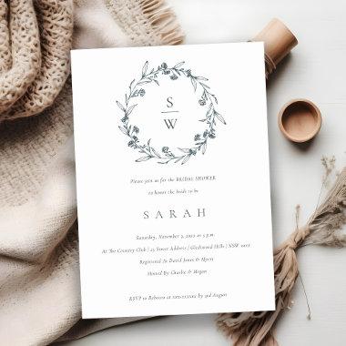 Floral Laurel Wreath Monogram  Invite