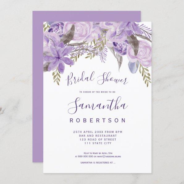 Floral lavender watercolor chic bridal shower Invitations