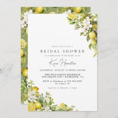 Floral Lemon | Elegant Yellow Green Bridal Shower Invitations