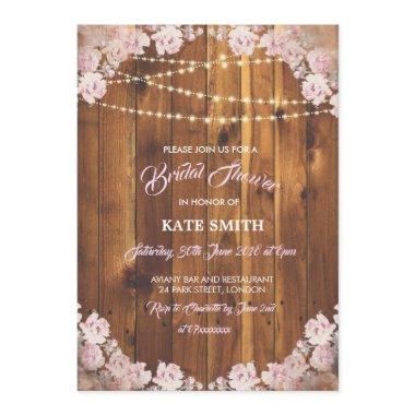 Floral Light Strings Wood Bridal Shower Invite