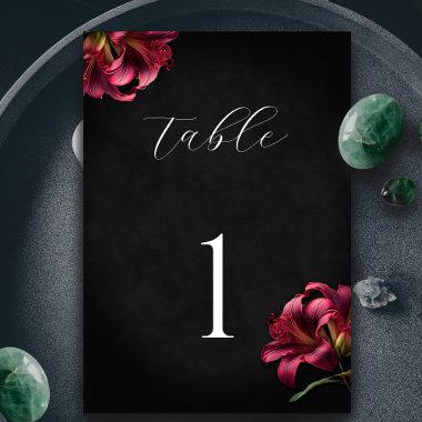 Floral Lily Dark Gothic Wedding Table Number