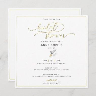 Floral Lily Valley Gold Calligraphy Bridal Shower Invitations