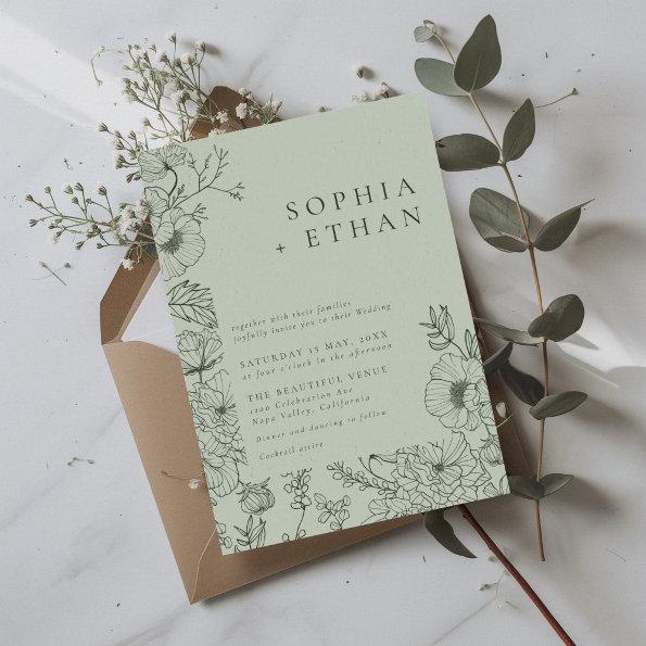 Floral Line Art Sage Green Wedding