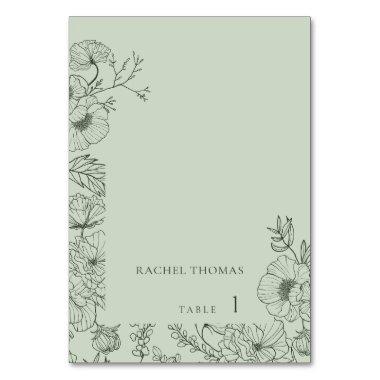 Floral Line Art Sage Green Wedding Place