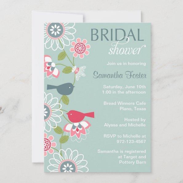 Floral Love Bird Bridal Shower Invitations