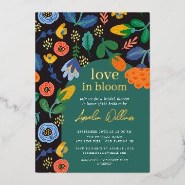 Floral love In Bloom Bridal Shower Foil Invitations