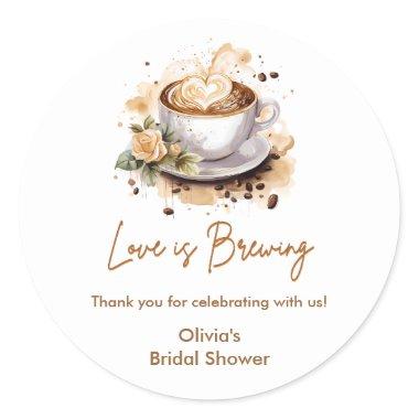 Floral Love is Brewing Brown Coffee  Classic Round Sticker