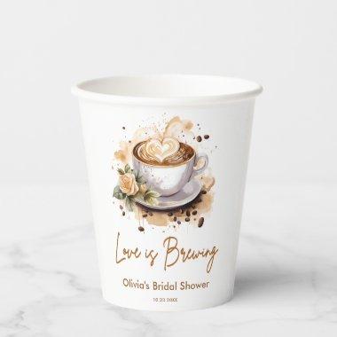 Floral Love is Brewing Brown Coffee  Paper Cups