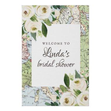 Floral Map Colorful Travel Theme Shower Welcome Faux Canvas Print
