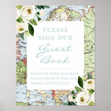 Floral Map Travel Theme Guest Book Sign