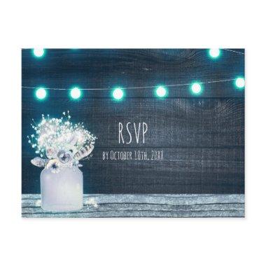 Floral Mason Jar & Blue String Lights Rustic RSVP Invitation Post