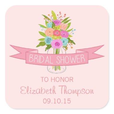 Floral Mason Jar Bridal Shower Stickers