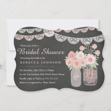 Floral Mason Jar Chalkboard Bridal Shower Invite