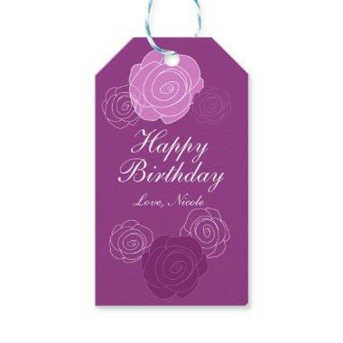 Floral Mauve Purple Rose Birthday Party Gift Tag