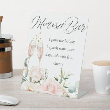Floral Mimosa bar sign, Chic calligraphy modern Pedestal Sign