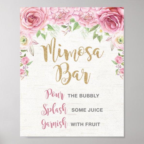 Floral Mimosa Bar Sign Pink Gold Flower Wedding