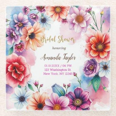 Floral Minimalist Calligraphy  Glass Coaster