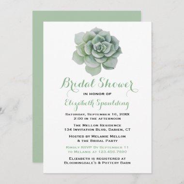 Floral Mint Green Bridal Shower Succulent Cactus Invitations